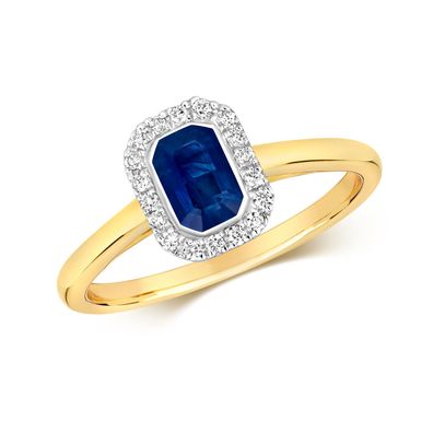 9 Karat (375) Gold Diamant Solitärring Brillant-Schliff 0.11 Karat HI - I1 mit Saphir