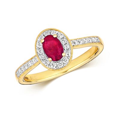 9 Karat (375) Gold Cluster Diamant Ring Brillant-Schliff 0.25 Karat HI - I1 mit Rubin