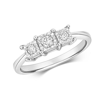 9 Karat (375) Weißgold Trilogie Diamantring Brillant-Schliff 0.15 Karat H - I1 I2