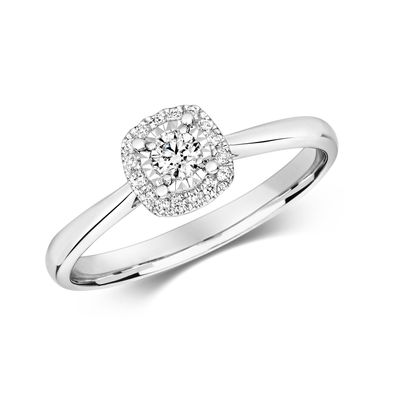 9 ct/Karat Weißgold Solitär Verlobung Diamantring Brillant-Schliff 0.16 Karat GH - I1