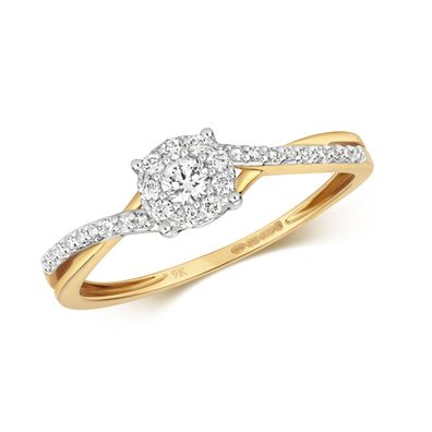 9 Karat (375) Gold Cluster Diamant Damenring Brillant-Schliff 0.20 Karat H - I1