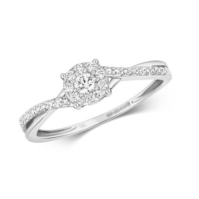 9 Karat (375) Weißgold Cluster Diamant Damenring Brillant-Schliff 0.20 Karat H - I1