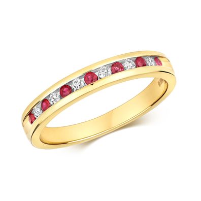 9 Karat (375) Gold Diamantring Brillant-Schliff 0.12 Karat H - I1 I2 mit Rubin
