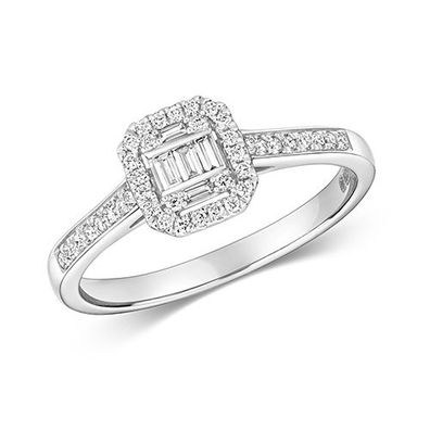 9 ct/Karat Weißgold Damen - Diamant Solitärring Baguette-Schliff 0.25 Karat H - SI