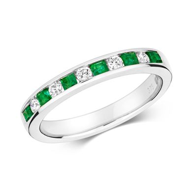 9 Karat (375) Weißgold Diamantring Brillant-Schliff 0.16 Karat HI - I1 mit Smaragd