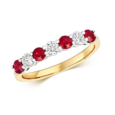 9 Karat (375) Gold Damen - Diamant Ring Brillant-Schliff 0.29 Karat HI - I1 mit Rubin