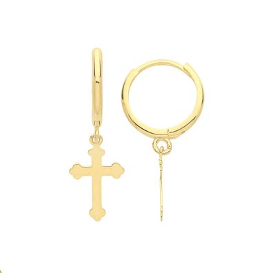 Chice 9 ct/Karat Gelb Gold Kreuz Damen - Paar Ohrringe
