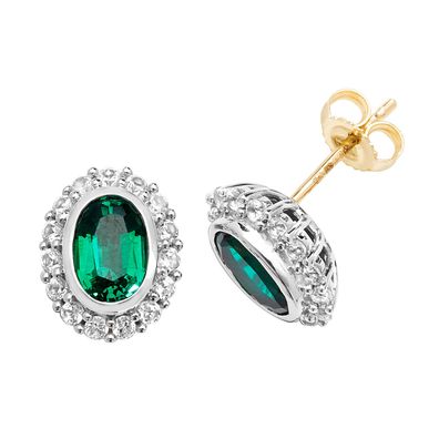 9 ct/Karat Gelb Gold Damen - Paar Ohrstecker mit Smaragd (synth.), Saphir (synth.)