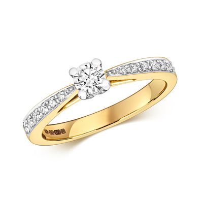 9 Karat (375) Gold Damen - Diamant Solitärring Brillant-Schliff 0.37 Karat H - I1