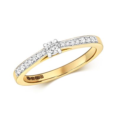 9 Karat (375) Gold Damen - Diamant Solitärring Brillant-Schliff 0.22 Karat H - I1