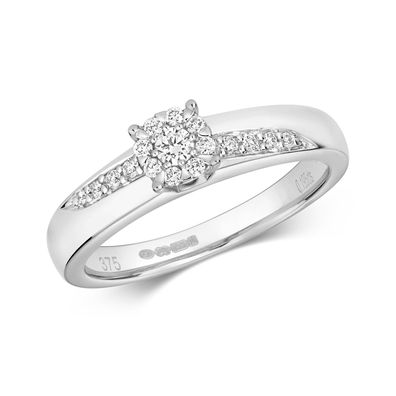 9 Karat (375) Weißgold Diamant Solitärring Brillant-Schliff 0.19 Karat G - I1 I2
