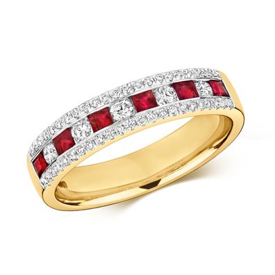 9 Karat (375) Gold Diamant Damenring Brillant-Schliff 0.34 Karat HI - I1 mit Rubin