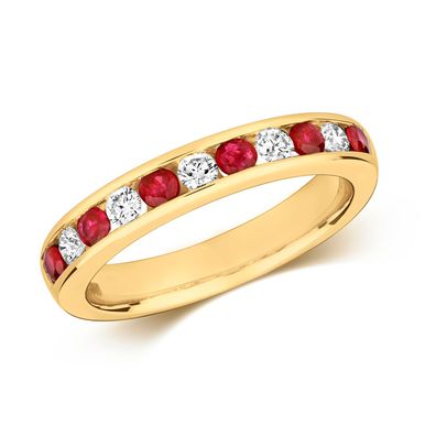 9 Karat (375) Gold Damen - Diamant Ring Brillant-Schliff 0.24 Karat HI - I1 mit Rubin
