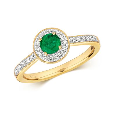 9 Karat (375) Gold Diamantring Brillant-Schliff 0.25 Karat HI - I1 mit Smaragd