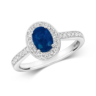 9 Karat (375) Weißgold Diamant Ring Brillant-Schliff 0.33 Karat HI - I1 mit Saphir