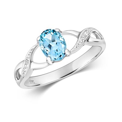 Exklusiver 9 ct/Karat Weißgold Diamant Ring Brillant-Schliff H - PK mit Aquamarin