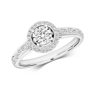 9 ct/Karat Weißgold Solitär Verlobung Diamantring Brillant-Schliff 0.35 Karat GH - I1