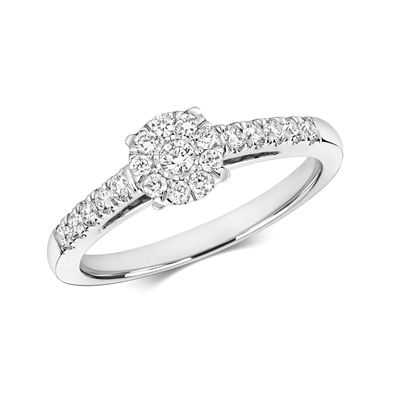 Edler 9 Karat (375) Weißgold Diamant Damenring Brillant-Schliff 0.37 Karat H - I1