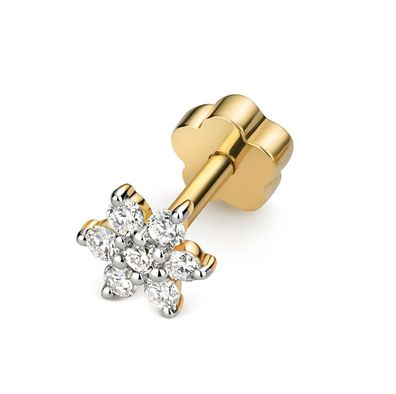 Schöne 9 ct/Karat Gelb Gold Blume Damen - Diamant Einzel Knorpel Ohrstecker