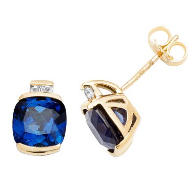 Edle 9 ct/Karat Gelb Gold Damen - Paar Ohrstecker mit Saphir (synth.)