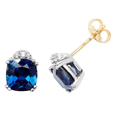 Schöne 9 ct/Karat Gelb Gold Damen - Paar Ohrstecker mit Saphir (synth.)