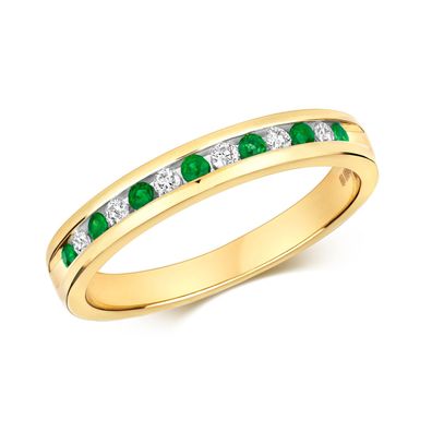 9 Karat (375) Gold Diamantring Brillant-Schliff 0.13 Karat H - I1 I2 mit Smaragd