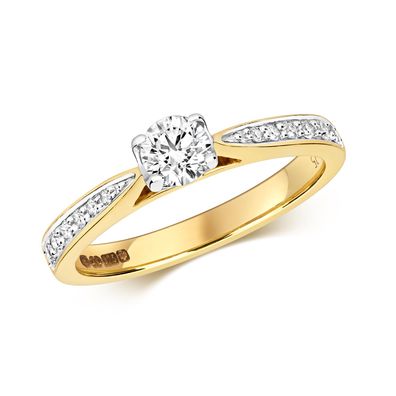 9 Karat (375) Gold Damen - Diamant Solitärring Brillant-Schliff 0.47 Karat H - I1