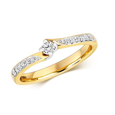 9 Karat (375) Gold Solitär Verlobung Diamant Ring Brillant-Schliff 0.20 Karat H - I1