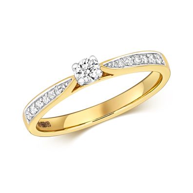 9 Karat (375) Gold Damen - Diamant Solitärring Brillant-Schliff 0.20 Karat H - I1