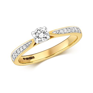 9 Karat (375) Gold Damen - Diamant Solitärring Brillant-Schliff 0.37 Karat H - I1