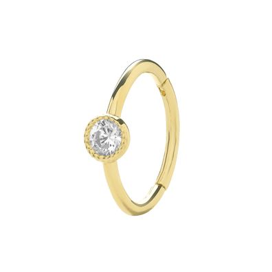 Schöne 9 ct/Karat Gelb Gold Damen - Einzel Knorpel Creole mit Zirkonia