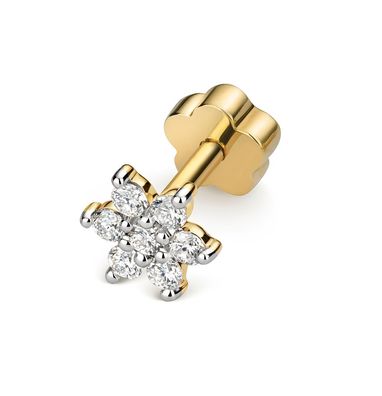 Schöne 9 ct/Karat Gelb Gold Blume Damen - Diamant Einzel Knorpel Ohrstecker