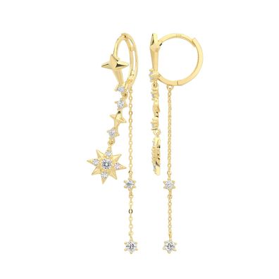 Stylische 9 ct/Karat Gelb Gold Damen - Paar Ohrringe mit Zirkonia