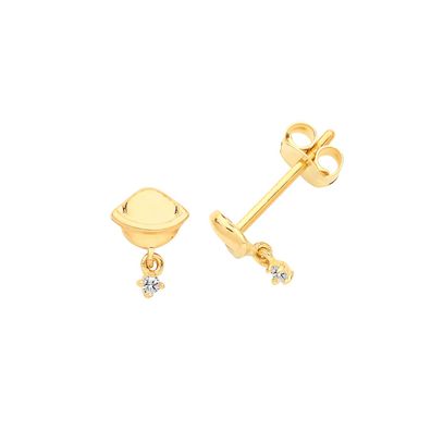 Stylische 9 ct/Karat Gelb Gold Damen - Paar Ohrringe mit Zirkonia