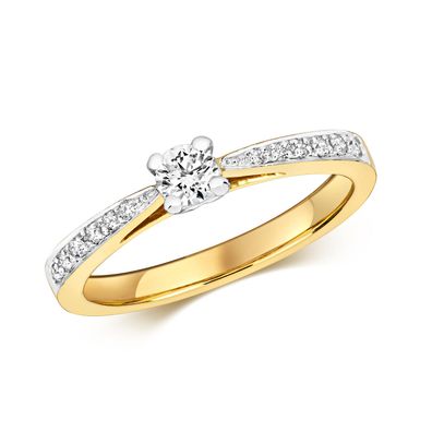 9 Karat (375) Gold Damen - Diamant Solitärring Brillant-Schliff 0.32 Karat H - I1