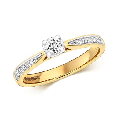 9 Karat (375) Gold Damen - Diamant Solitärring Brillant-Schliff 0.32 Karat H - I1