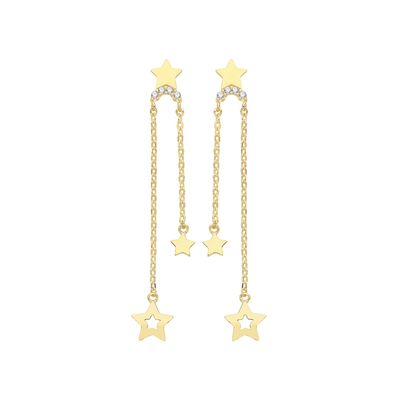 Stylische 9 ct/Karat Gelb Gold Damen - Paar Ohrringe mit Zirkonia