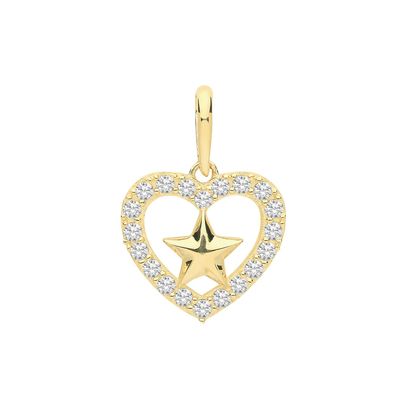 Stylischer 9 ct/Karat Gelb Gold Herz Damen - Anhänger mit Zirkonia
