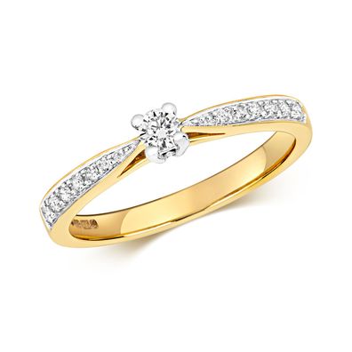 9 Karat (375) Gold Damen - Diamant Solitärring Brillant-Schliff 0.20 Karat H - I1