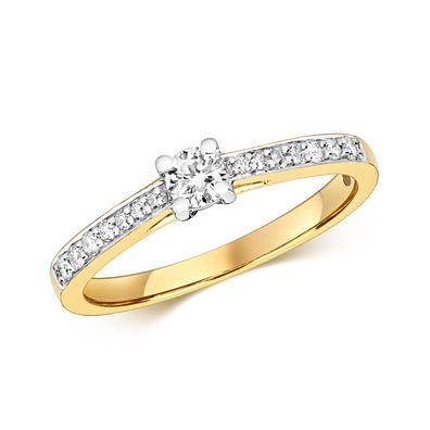 9 Karat (375) Gold Solitär Verlobung Diamant Ring Brillant-Schliff 0.27 Karat H - I1