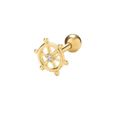 Stylische 9 ct/Karat Gelb Gold Damen - Einzel Knorpel Ohrstecker mit Zirkonia
