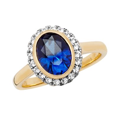 Raffinierter 9 ct/Karat Gelb Gold Damen - Solitärring mit Saphir (synth.)