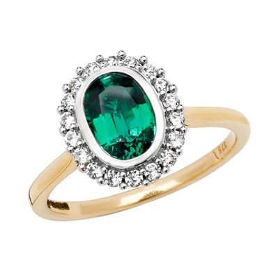 Wunderschöner 9 ct/Karat Gelb Gold Solitärring mit Smaragd (synth.), Saphir (synth.)