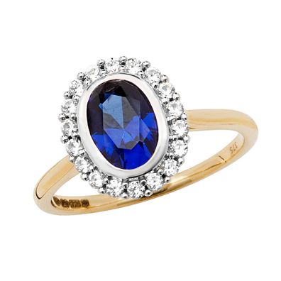 Wunderschöner 9 ct/Karat Gelb Gold Damen - Solitärring mit Saphir (synth.)