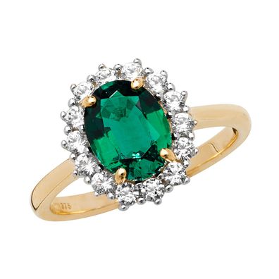 9 ct/Karat Gelb Gold Damen - Solitärring mit Smaragd (synth.), Saphir (synth.)