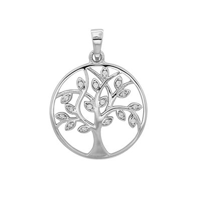 Wunderschöner 925 Sterling Silber Damen - Lebensbaum Anhänger mit Zirkonia