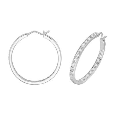 Edle 925 Sterling Silber Damen - Paar Creolen mit Zirkonia