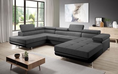 FURNIX Zante Couch Sofa Schlafsofa U-Form U-Sofa Schlaffunktion MA1100-OR96 Grau-L