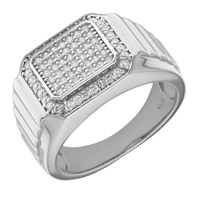 Moderner 925 Sterling Silber Herren - Ring mit Zirkonia