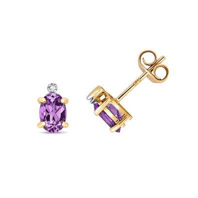 9 ct/Karat Gelb Gold Diamant Paar Ohrstecker Brillant-Schliff H - PK mit Amethyst